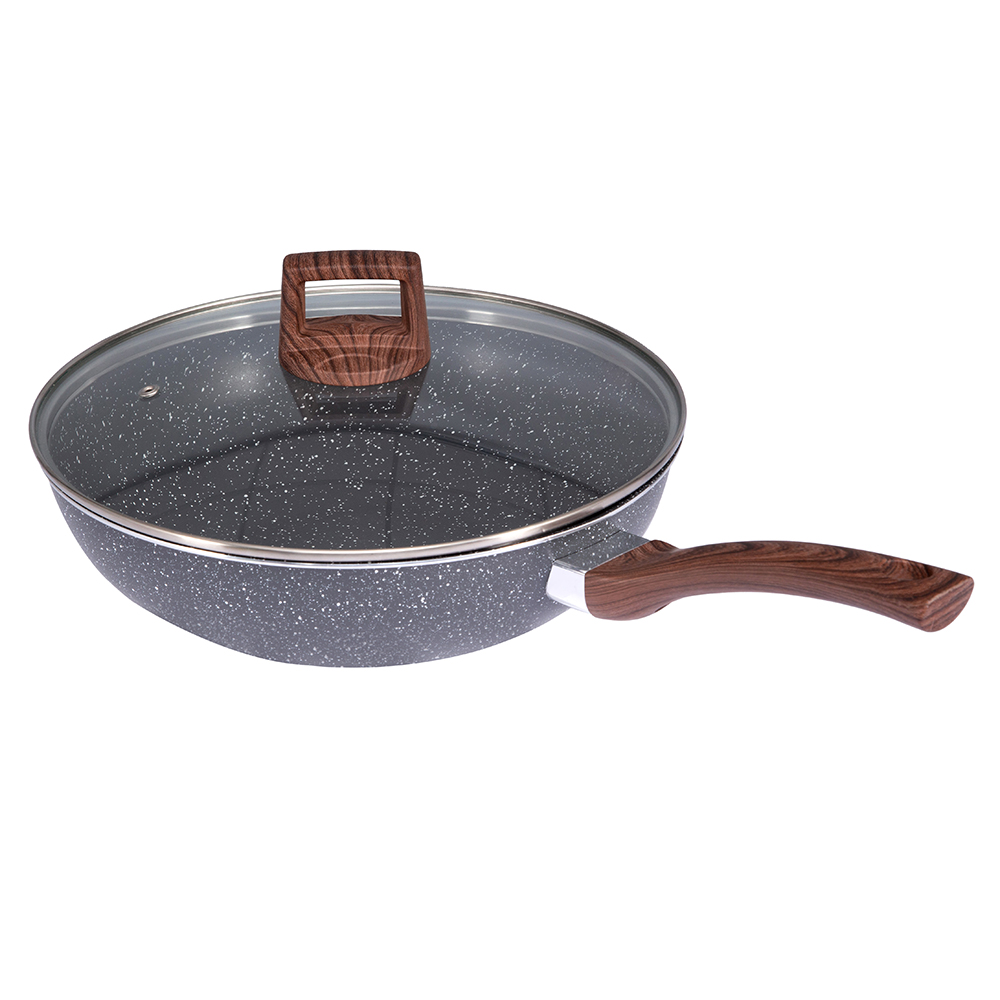 24X5CM black medicinal stone coating  Aluminum frying pan with glass lid DB-2405H
