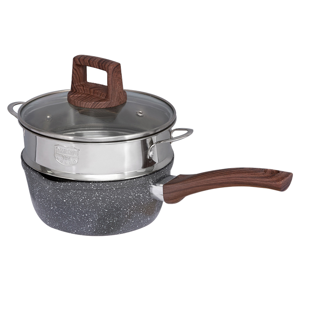 18X8CM black medicinal stone coating Aluminum saucepan with glass lid DB-1808H