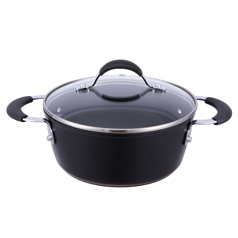 20*8.5cm black non-stick aluminum stockpot with glass lid JY-GWQ-2085