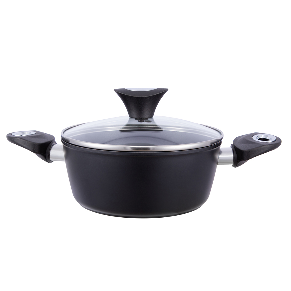 24*10.5cm black non-stick aluminum stockpot with glass lid JY-GWQ-24105