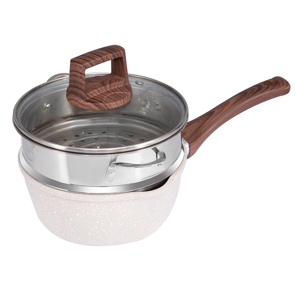 18X8CM white medicinal stone coating Aluminum saucepan with glass lid DB-1808B